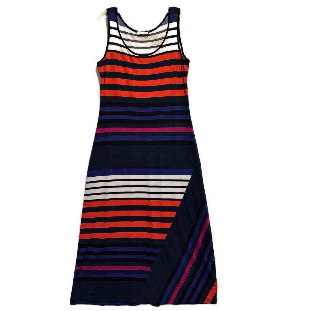 Calvin Klein Maxi Tank Dress Women’s Size 10 Multi Striped Round Summer Resort